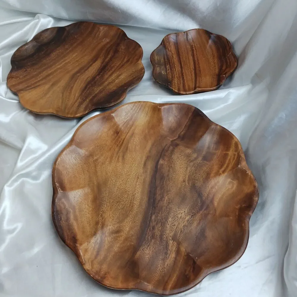 VINTAGE WOOD DINNERWARE /SALAD SET-  PLACE SETTING FOR 1 (3 PIECES TOTAL)